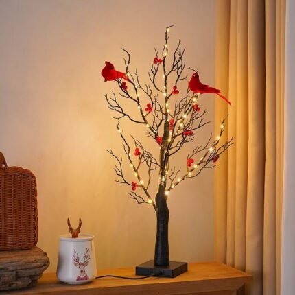 DUCKKOKO Cross-border popular glowing red bird winding tree lamp decoration living room bedroom atmosphere arrangement modeling lamp festival LED lamp